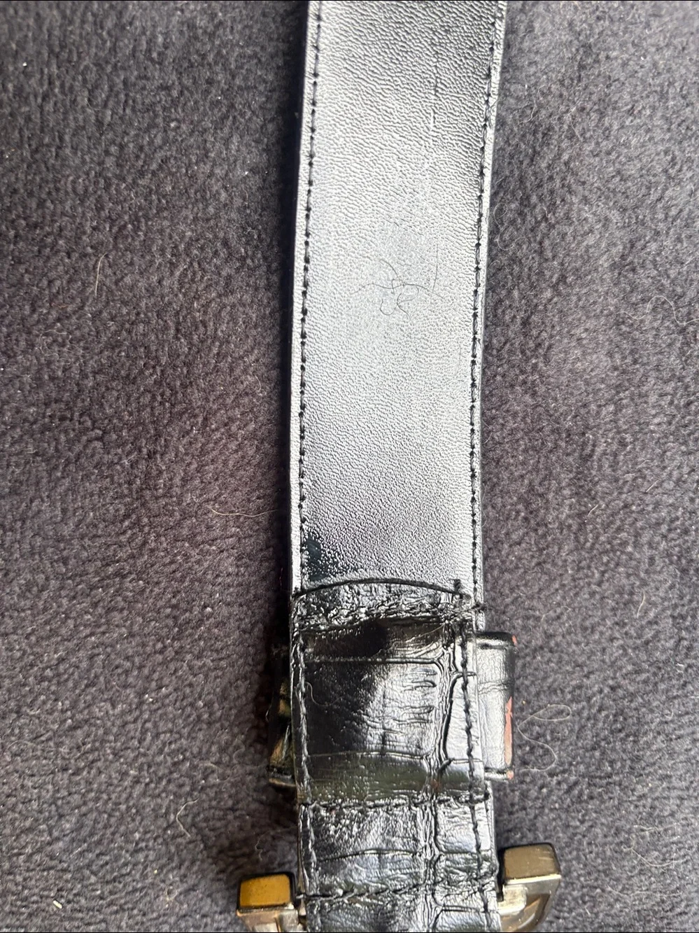 Liz Claiborne Black Leather Dress Belt with Gold Foil Branding Vintage